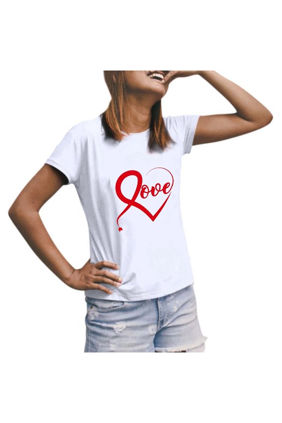 Valentine's Day Fashion Casual Print Crew Neck Short Sleeve T Shirt (women)