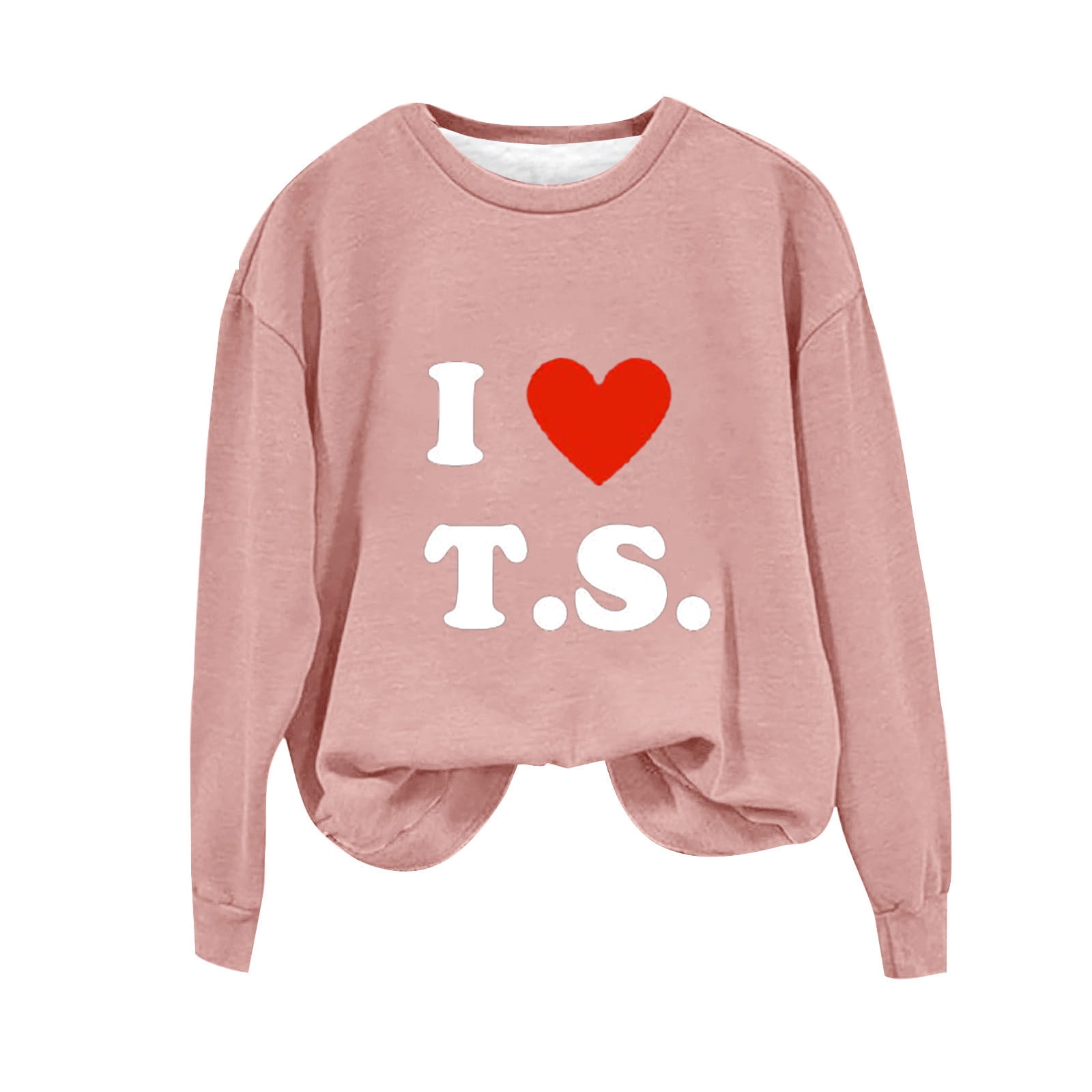 Valentine's Day Fashion Crew Neck Sweatshirts for Women Cute Heart Graphic  Print Pullover Tunic Tops Long Sleeve(Beige,M) 