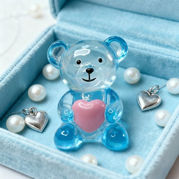 Valentine's Day Figurines Bear Tabletop Love Heart Sculpture Decoration Valentine Pink Table Centerpiece for Dining Room Home Party Supplies Gifts Decor (Blue)
