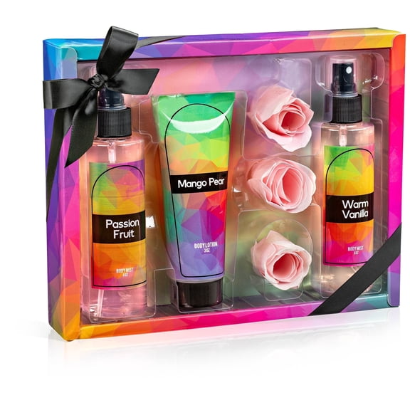 Holiday Fine Fragrance Body Mist Self-Care Combo for Women & Men-Passion Fruit, Warm Vanilla, Mango Pear Valentines Gift
