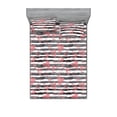 thumbnail image 1 of Valentine's Day Fitted Sheet & Pillow Sham Set, Simple Grunge Design Line Hearts Pattern on Striped Backdrop, Decorative Printed 3 Piece Bedding Decor, King, Dark Coral Coral Dimgray, by Ambesonne, 1 of 1