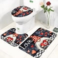 thumbnail image 1 of Valentine's Day Flannel Bathroom 3-Piece Set - Non-Slip Toilet Lid Cover + Bath Mat + U-Shaped Rug, Love Heart Gnome Pattern Decor, 1 of 4