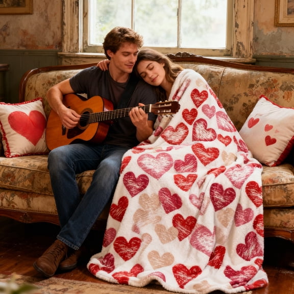 Valentine's Day Flannel Blanket Soft Throw Blanket for Couples Adults Lightweight Digital Print for Sofa Bed Nap(A)
