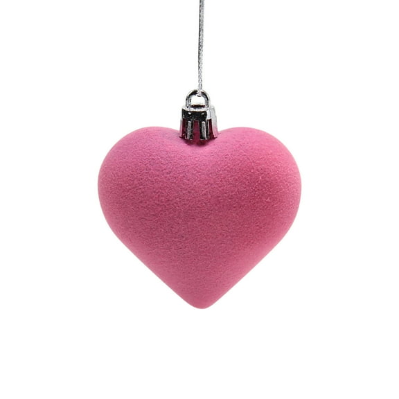 Valentine's Day Flocked Heart Ornament 2.36" x 2.36" Festive Decoration Velvet Texture Hanging Pendant for Romantic Wedding Party Anniversary and Farmhouse Home Decor Bauble