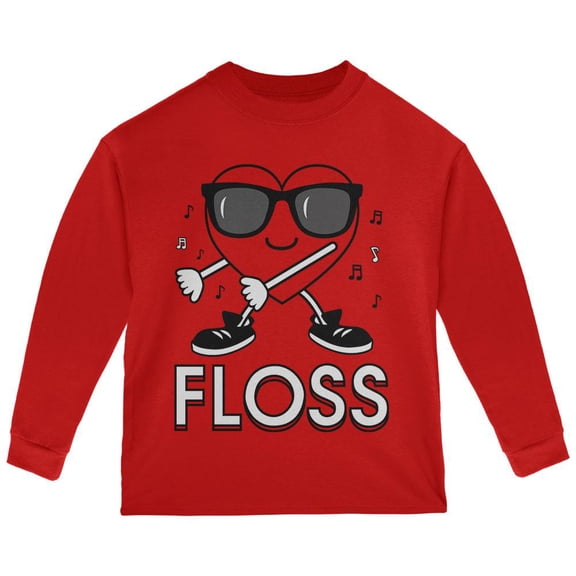 Valentine's Day Floss Flossing Dancing Heart Toddler Long Sleeve T Shirt Red 4T