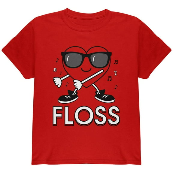 Valentine's Day Floss Flossing Dancing Heart Youth T Shirt Red YMD