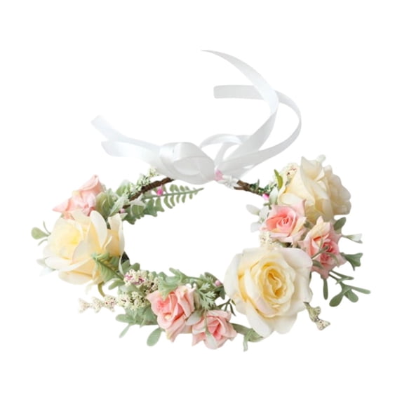 Valentine's Day Flower Crown Wreath, Rose and Ribbon Headdress for Wedding Festival Photography Props, Adjustable Headband for Romantic Celebrations