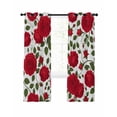 thumbnail image 1 of Valentine's Day Flowers Blackout Curtains for Bedroom Living Room, Red Roses Floral Green Leaves Botanical 63 In Long Thermal Insulated Room Darkening Drapes Grommet Window Treatments, 42 x 63 In, 1 of 9