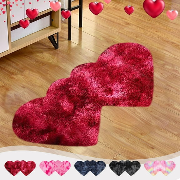 Valentine's Day Fluffys Rugs for Bedroom,Double Heart Shaped Carpet,Machine Washable Living Room Rug,Non Slip Front Door Mat Welcome Carpet,Valentine's Day Decoration