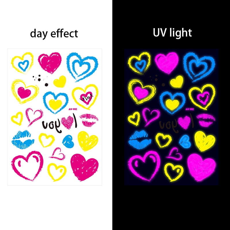 Valentine's Day Fluorescent Skin Temporary Waterproof Art Stickers for Men and Women's Arms and Shoulders Music Concert Bar Party Festival Skin Temporary Decorative Stickers