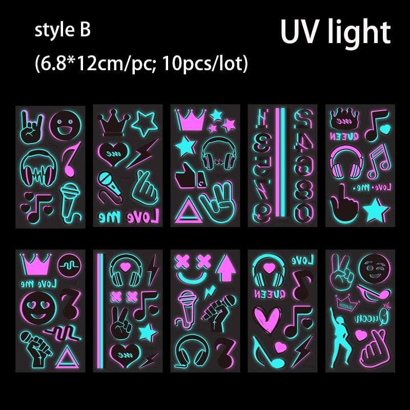 Valentine's Day Fluorescent Skin Temporary Waterproof Art Stickers for Men and Women's Arms and Shoulders Music Concert Bar Party Festival Skin Temporary Decorative Stickers
