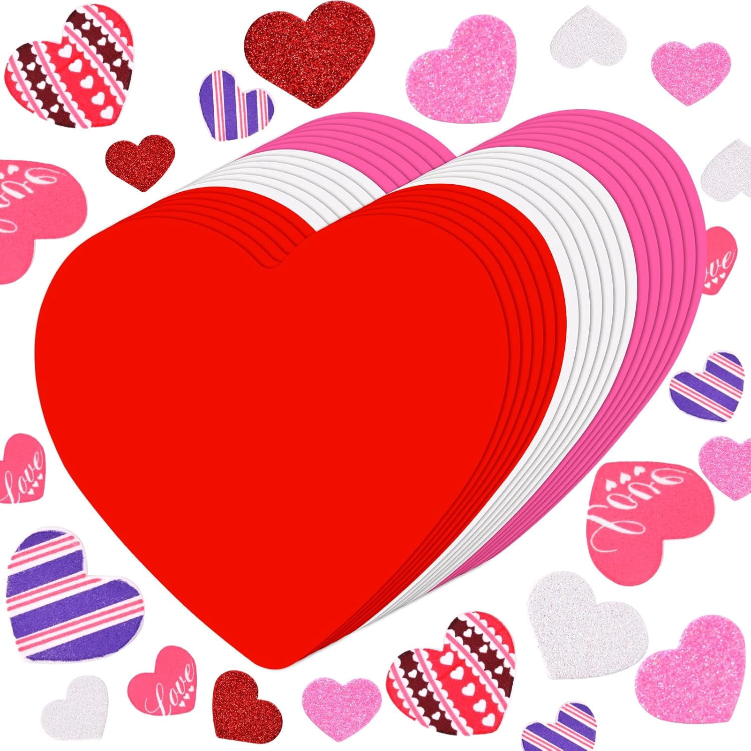 Valentine's Day Foam Heart Stickers Kit Includes Large Foam Hearts and Glitter Self-Adhesive Heart Stickers for DIY Craft Supplies