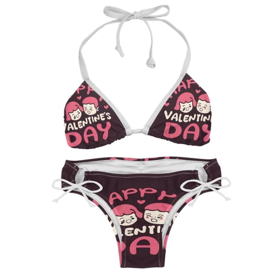 Valentine's Day Font Adjustable Strap Bikini Set with Detachable Sponge, Two-Pack - Ideal for Beach and Pool Parties