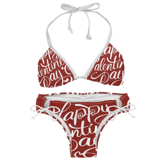 Valentine's Day Font Bikini Set with Detachable Sponge & Adjustable Strap, Two-Pack, Ideal for Beach & Pool, Swimsuit Swimsuits Bikini
