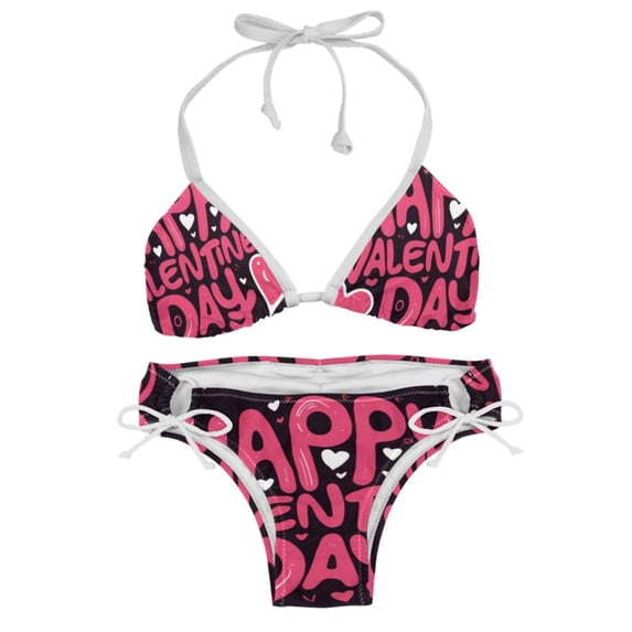 Valentine's Day Font Detachable Sponge Adjustable Strap Bikini Set Two-Pack - Ideal for Beach & Pool Parties