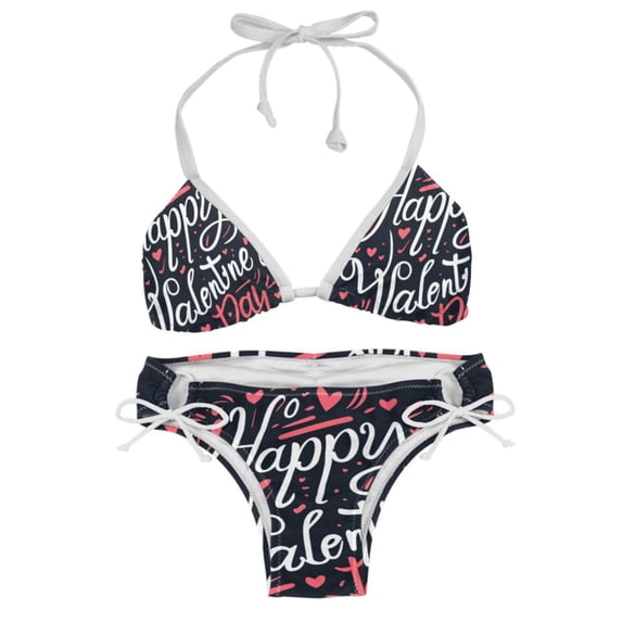 Valentine's Day Font Detachable Sponge Adjustable Strap Bikini Set Two-Pack Swimming Suits One-Piece Swimsuits - Ideal for Beach and Pool Parties