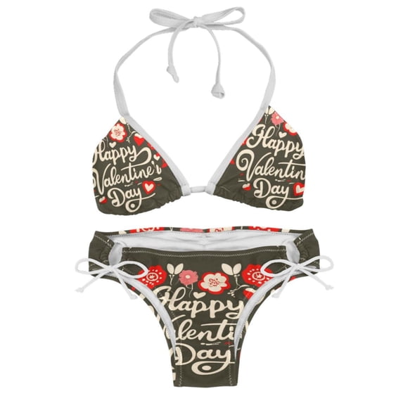 Valentine's Day Font Detachable Sponge Adjustable Strap Bikini Set Two-Pack Swimsuit Swim Suit - Beach Pool Vacation Club