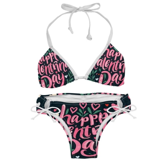 Valentine's Day Font Detachable Sponge Adjustable Strap Bikini Set - Two-Pack - Versatile Swimwear for All Occasions!