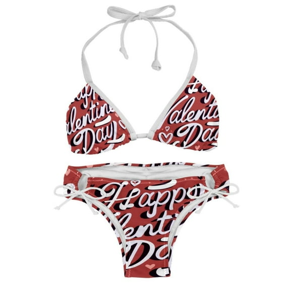 Valentine's Day Font Detachable Sponge Adjustable Strap Bikini Set - Two-Pack for Versatile Swim Suit Looks