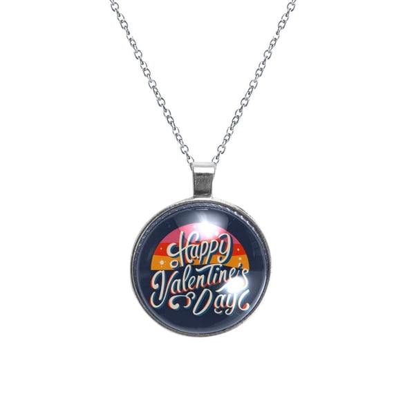 Valentine's Day Font Elegant Glass Circular Pendant Necklace - Handcrafted Jewelry for Women