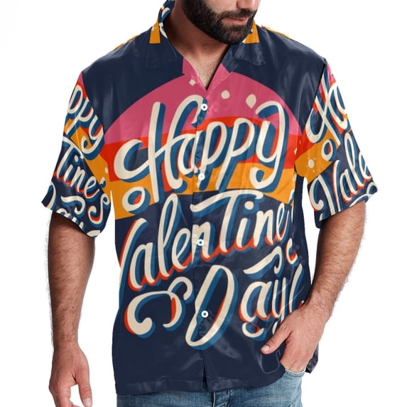 Valentine's Day Font Men's Casual Poplin Printed Button Down Short Sleeve Summer Beach Shirts - Unisex