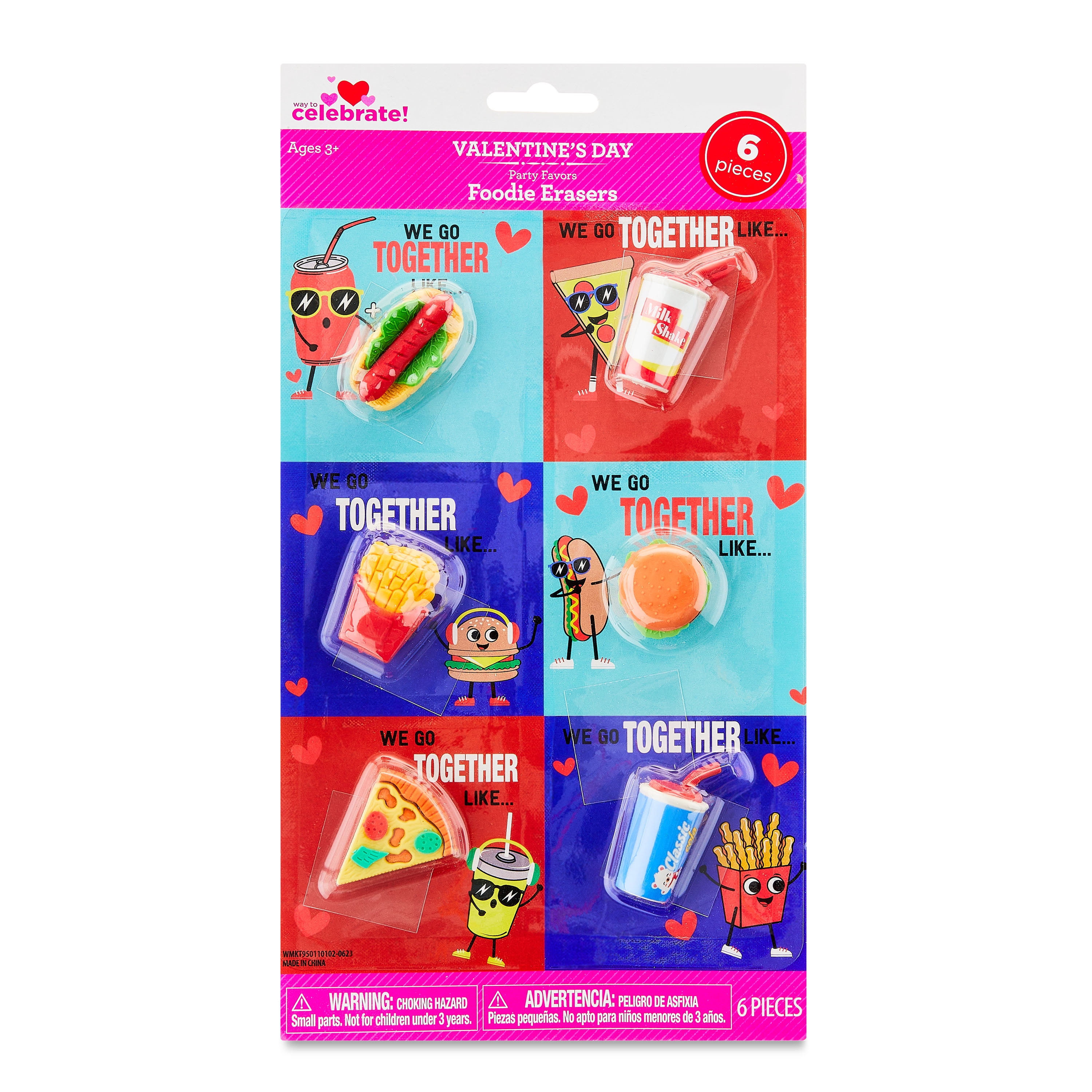 Valentine’s Day Foodie Erasers Party Favors, Ages 3+, 6 Count, by Way