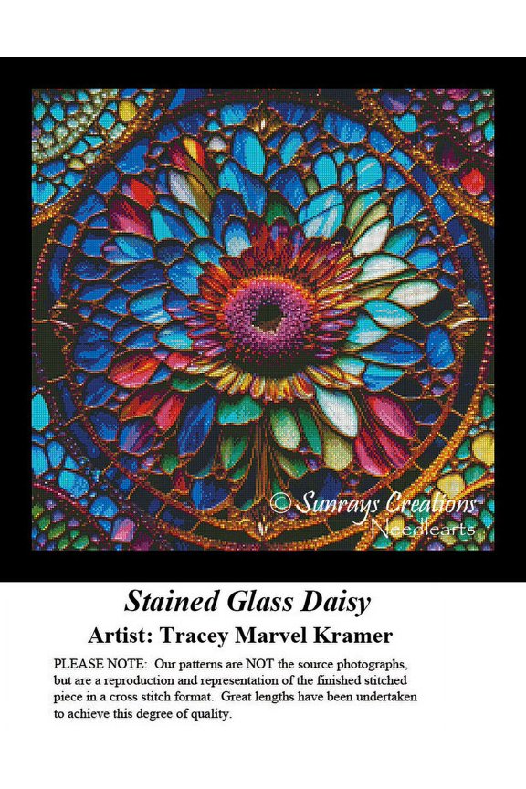 Valentine's Day Fractal Cross Stitch Patterns | Stained Glass Daisy (Pattern Only, You Provide The Floss and Fabric)