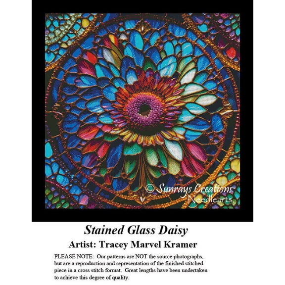Valentine's Day Fractal Cross Stitch Patterns | Stained Glass Daisy (Pattern Only, You Provide The Floss and Fabric)
