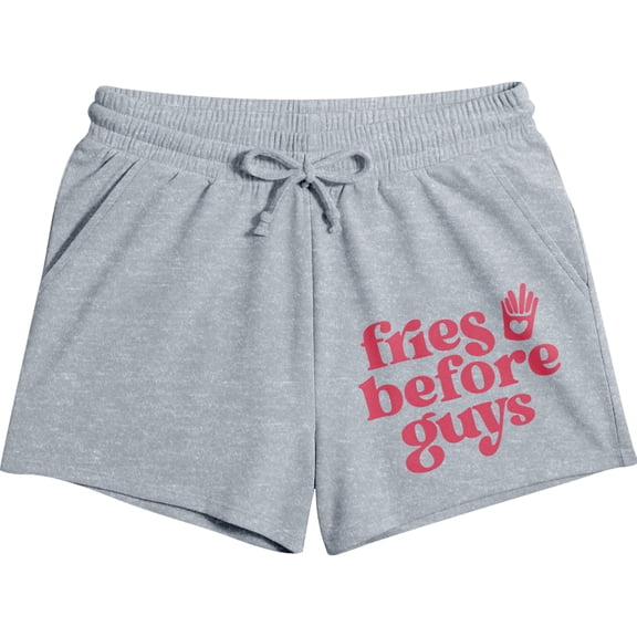 Valentine's Day Fries Before Guys Women's Gray Heather Lounge Shorts - Small
