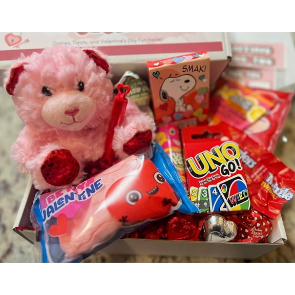 Valentine's Day Fun Gift Box for Kids | Games, Treats, & Personalized Notecard | Gift for Kids, Valentine Gift Box