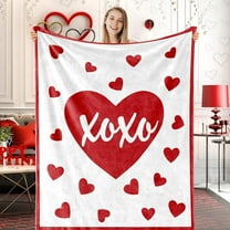 Valentine''s Day Fuzzy Blanket Red Heart Throw Blanket 50 x 60 Inch XOXO Flannel Blanket for Home Chair Sofa Bed Couch