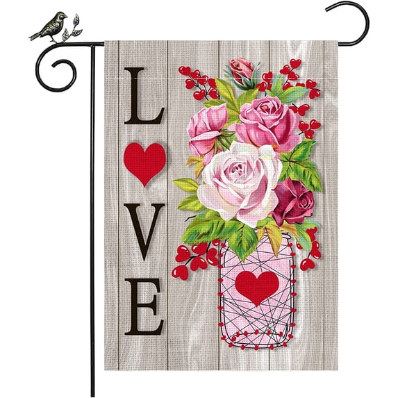 Valentine''s Day Garden Flag,12 x 18 Inch Love Flag Valentines Heart Garden Flag Double Side Valentine''s Day Decoration(vase)