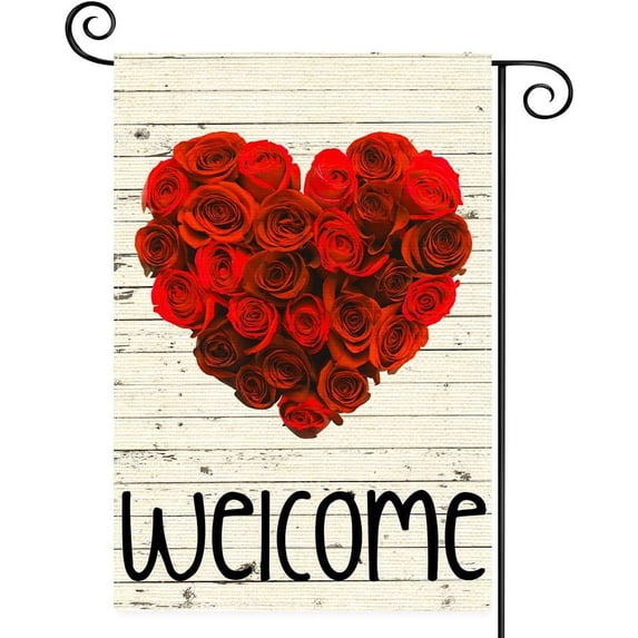 Valentine's Day Garden Flag, Best Choice Welcome Love Heart Outside Double Sided, Anniversary Rustic Mother's Day Yard Outdoor Decoration