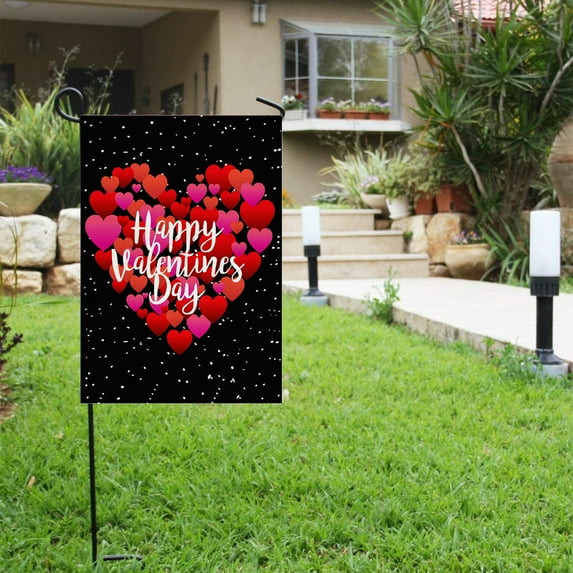 Valentine’s Day Garden Flag Double Sided 12 x 18 Inches – Reversible Multicolor Heart Design Linen Outdoor Yard Decor for Porch Fence Patio Balcony Fits Standard Flagpole Weather Resistant
