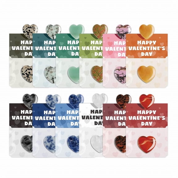 Valentine's Day Gem Gifts, Pack of 24 Preloaded Valentine's Day Cards with Heart-shaped Gemstones for Classroom, Party