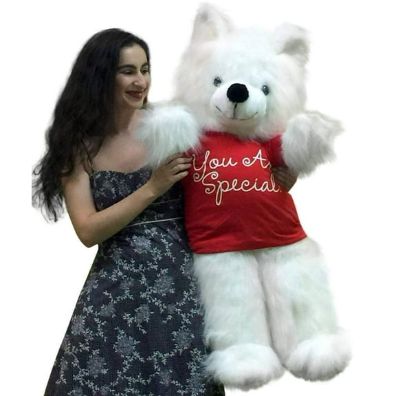 Valentine's Day Giant Teddy Bear 45 inches Wears YOU ARE SPECIAL T-shirt White Soft Big Plush