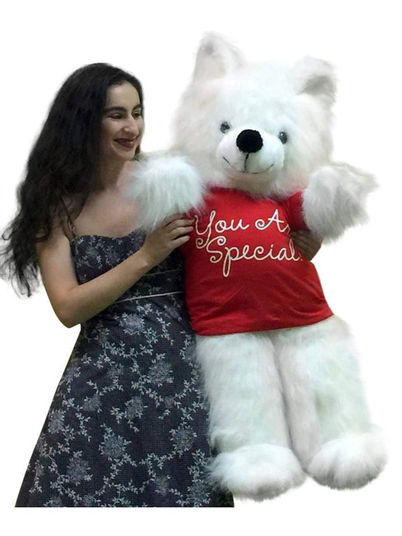 Valentine's Day Giant Teddy Bear 45 inches Wears YOU ARE SPECIAL T-shirt White Soft Big Plush