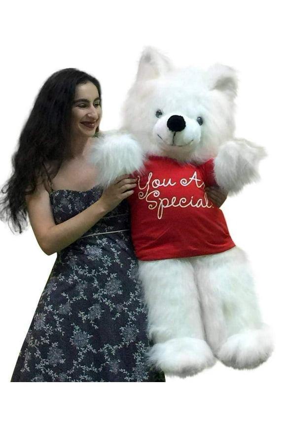 Valentine's Day Giant Teddy Bear 45 inches Wears YOU ARE SPECIAL T-shirt White Soft Big Plush