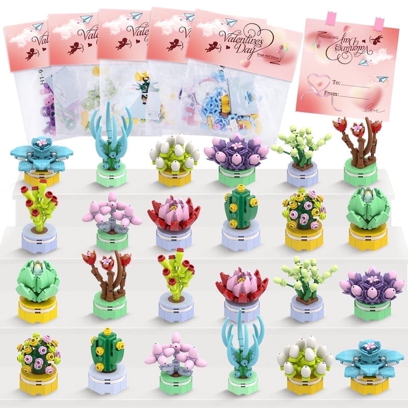 Valentine's Day Gift 24 Succulents Building Blocks,Advent Calendar for 3+ Kids Boys and Girls