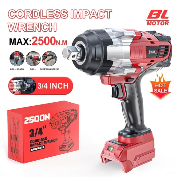 [Valentine's Day Gift]3/4" Cordless Impact Wrench Compatible for 18V Battery, 1850FT-LBS(2500N.m) High Torque Impact Driver, 3-Speed Heavy Duty Cordless Impact with Auto-Stop Reverse for Car/Truck