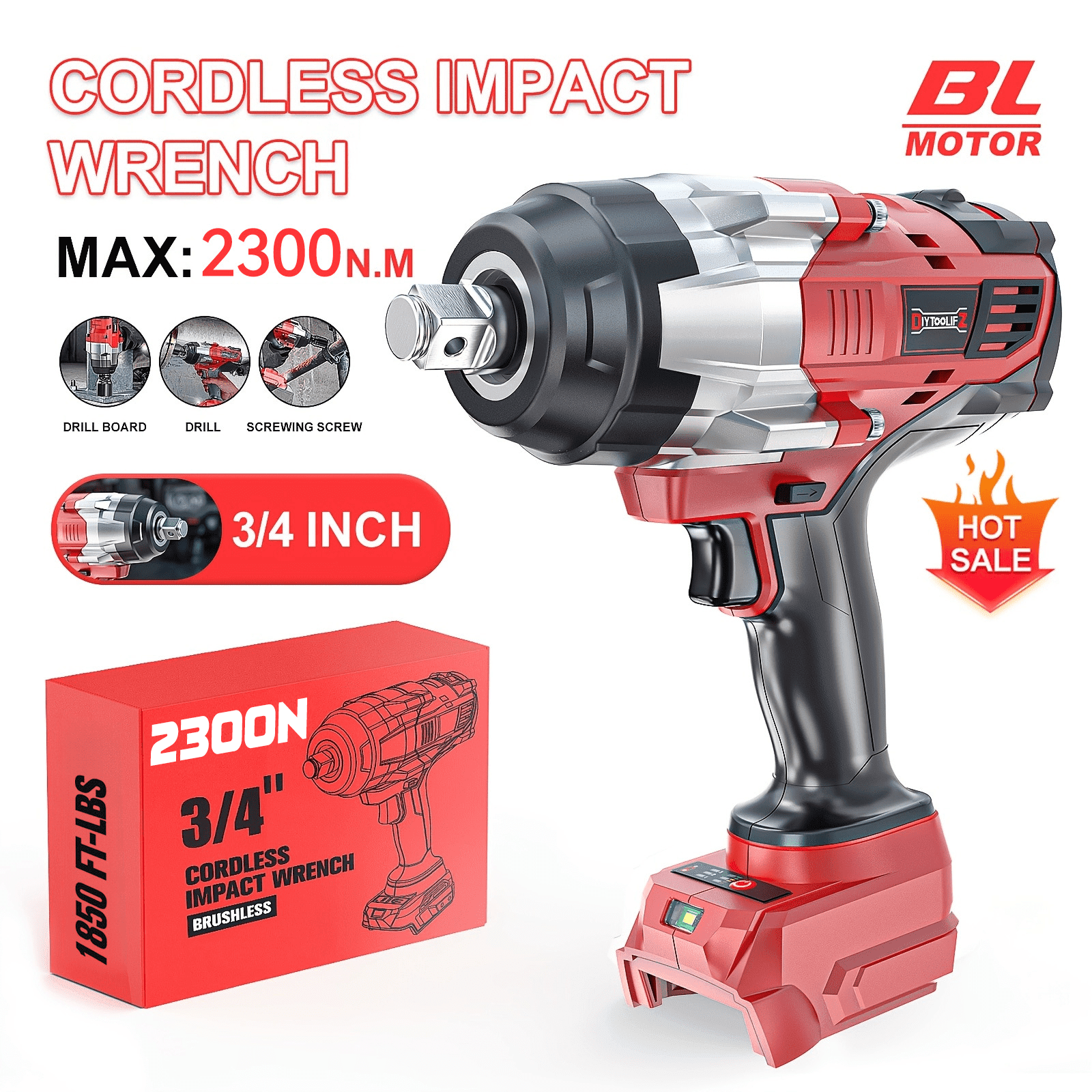 [Valentine's Day Gift]3/4" Cordless Impact Wrench Compatible for 18V Battery, 1850FT-LBS(2300N.m) High Torque Impact Driver, 3-Speed Heavy Duty Cordless Impact with Auto-Stop Reverse for Car/Truck