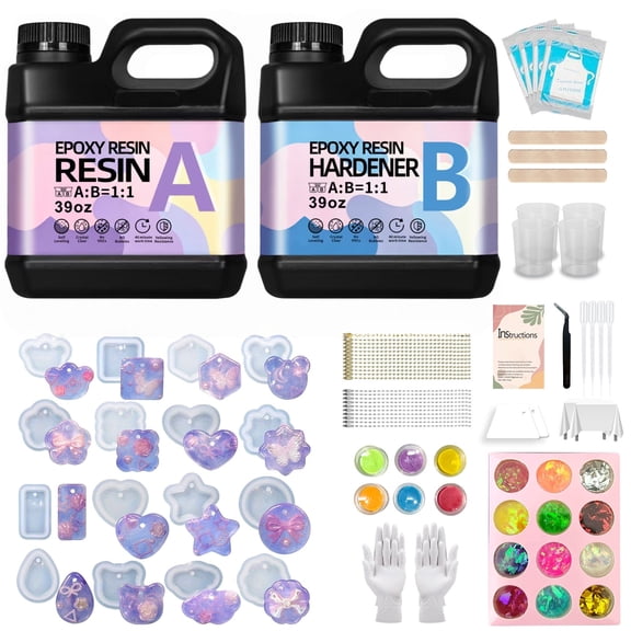 [Valentine's Day Gift] 78oz Beginner's Epoxy Resin Kit -Fast Curing Includes Resin Molds, Resin Measuring Cups & Pumps. Resin AB Glue, Crystal Clear, Bubble-Free & Non-Yellowing, Easy To Mix With 1:1