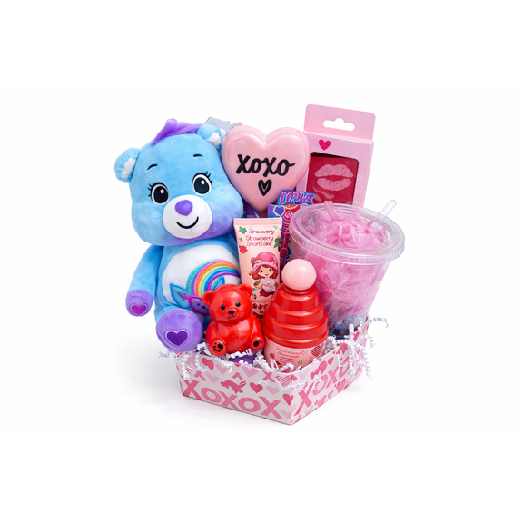 Valentines Day Gift Basket Plush Self-Care Treats & Candy Perfect Gift for Girls, Classroom Parties & Family Gifting Blue