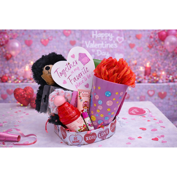 Valentines Day  Gift Basket with Plush Bath & Beauty Items  Valentine Gift