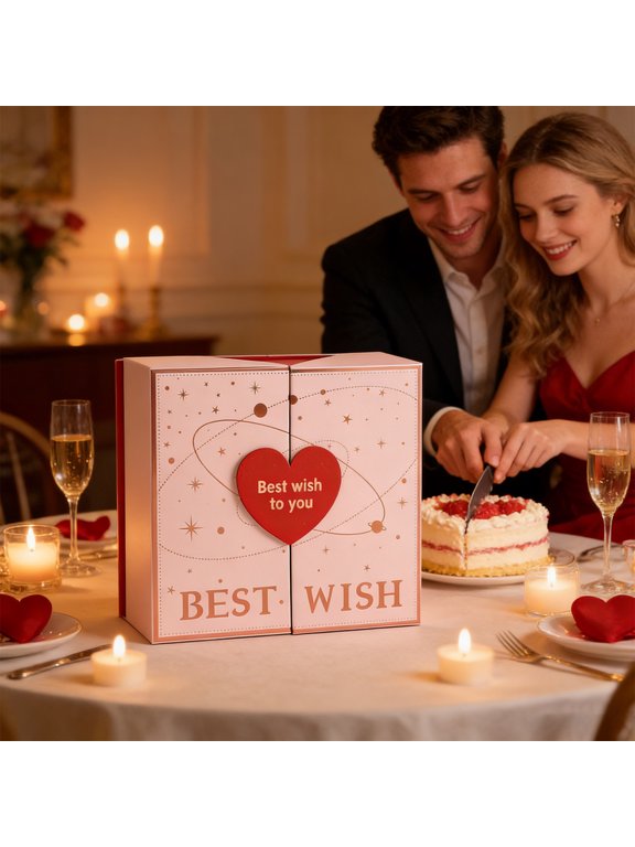 Valentine's Day Gift Box with Gold Foil Double Door and Bag Present for Her Romantic Couples Anniversary Wedding Proposal for Women Girlfriend Wife Christmas,S