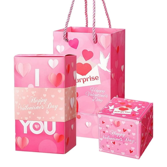 Valentine's Day Gift Box,Valentine's Day Gift Wrapping Box,DIY Candy Gift Package Bag, Pop out Folding Fantasy Decor Suitable for Christmas, Anniversary, Birthday Party Supplies(Pink)