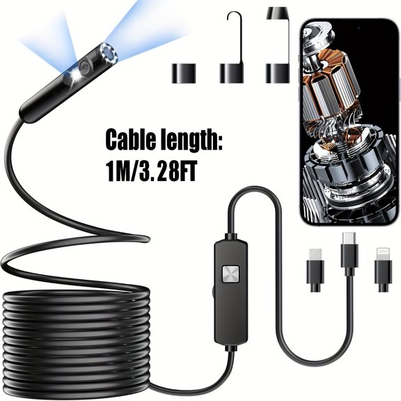 Valentine's Day Gift Dual Lens Endoscope Camera, 1920P HD, 8+1 LED Lights, IP67 Waterproof, Semi-Rigid Snake Camera for iPhone Android Type-C