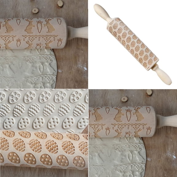Valentine's Day Gift & Easter Baking Tool, Hand-Engraved French Rolling Pin, Carved Embossed Wood Roller for Personalized Cookies, Romantic and Holiday Kitchen Decor
