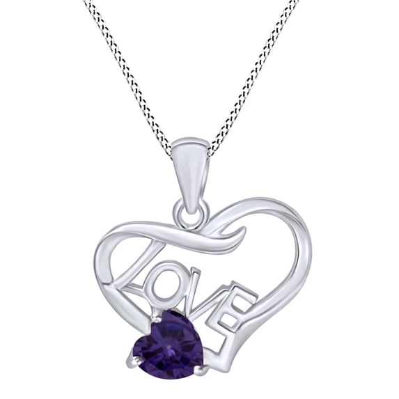 AFFY Valentine's Day Gift Heart Shape Simulated Alexandrite Love Heart Pendant Necklaces In 14K White Gold Over Sterling Silver