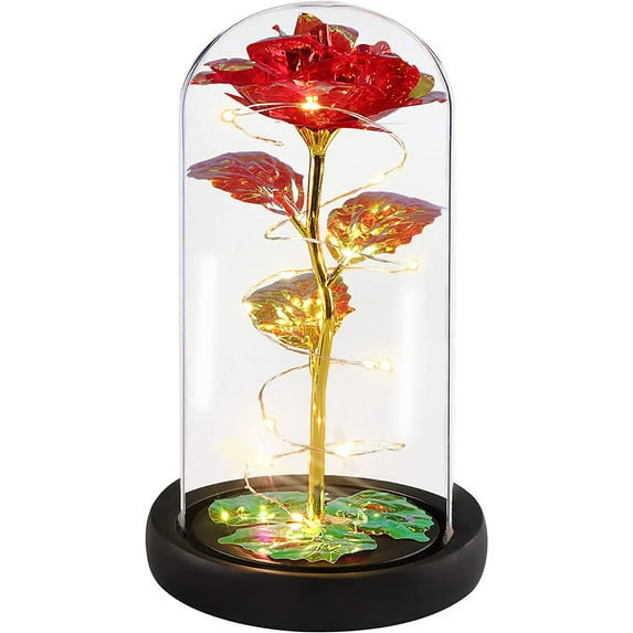 Valentine's Day Gift for Her,Gifts for Mothers Day,Birthday Gifts for Women,Red Colorful Artificial Flower Rose Gift,Mom Gifts for Her Women from Daughter Son,Light Up Rose Flower Gift in A Glass Dome